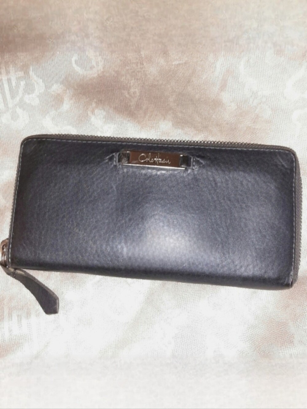 Cole Haan Leather Wallet Continental Wallet Clutch Grey Blue Zip Around